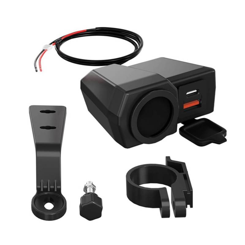 Fangxuee USB-Buchse für Motorradlenker und Rückspiegel, Wasserdicht, Schnellladegerät, Telefon-Netzteil, Digitales Voltmeter, Thermometer von Fangxuee