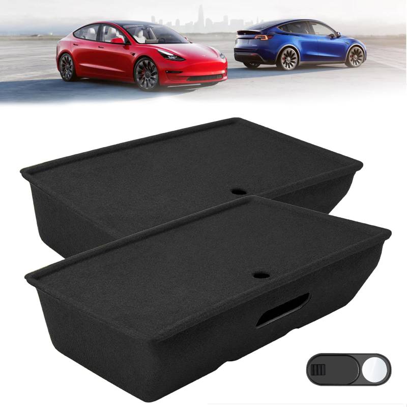 FanpBow Tesla Model Y Sitz-Organizer Box Aufbewahrungsbox unter dem Sitz Organizer unter den vorderen Sitzen verstecktes, Under Seat Organizer für Tesla Model Y Zubehör 2023 2022 2021 (2 Stück) von FanpBow