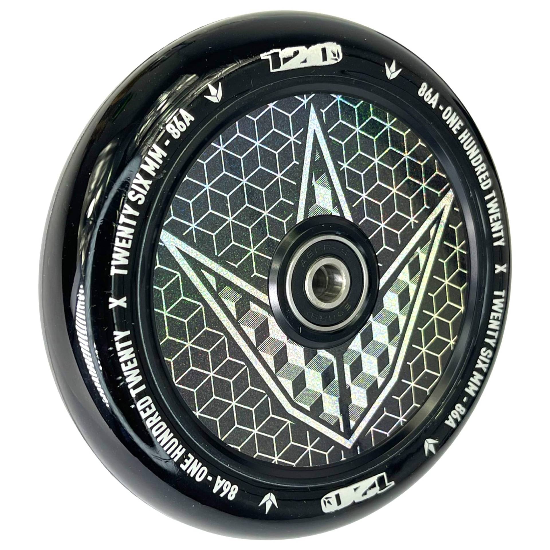 Blunt Hollow Core Stunt-Scooter Wheel Park Trick Tret Roller Ersatz Rad Rolle + Fantic26 Sticker (Geo Logo Hologramm/Schwarz, 120mm) von Fantic26