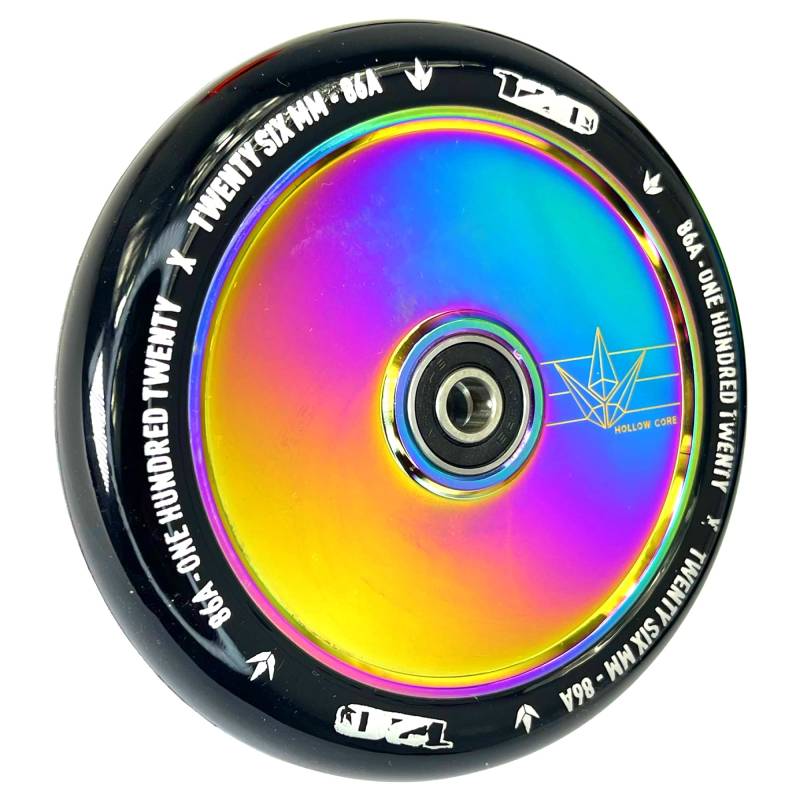 Blunt Hollow Core Stunt-Scooter Wheel Park Trick Tret Roller Ersatz Rad Rolle + Fantic26 Sticker (Rainbow/Schwarz, 120mm) von Fantic26