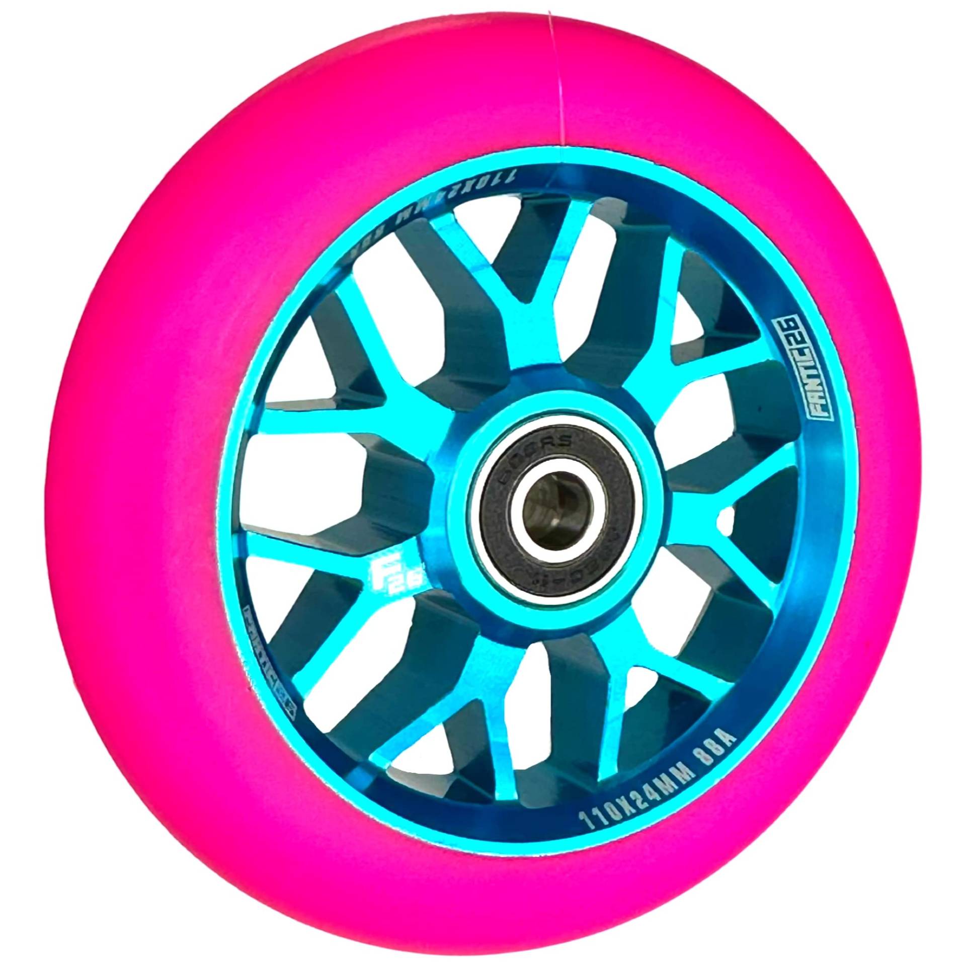 Fantic26 Spy7 Stunt Scooter Rolle I Trick I Tret I Kinder I Roller I Wheel I 110mm I ABEC 11 I Schnell I Leise I Freestyle (Türkis/Pu Pink) von Fantic26