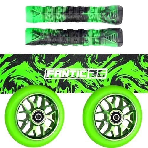 Fantic26 Stunt Scooter Ersatzteile Bundle Blunt Griffe mit Barends I F26 120mm Abec11 Rollen I Griptape Swirl Schwarz/Grün von Fantic26