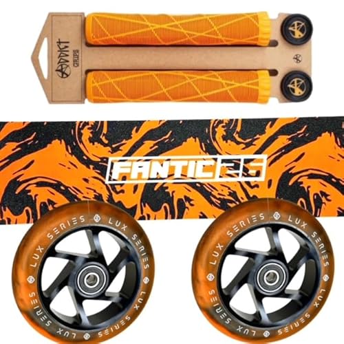 Fantic26 Stunt Scooter Ersatzteile Bundle I Addict Griffe Soft mit Barends I Striker 110mm Abec9 Rollen I F26 Griptape Swirl Schwarz/Orange von Fantic26