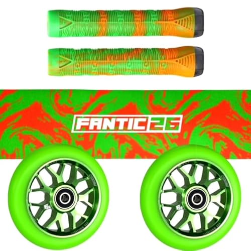 Fantic26 Stunt-Scooter Trick Roller Ersatzteile Bundle I Blunt Soft Griffe mit Barends I F26 Spy7 110mm Abec11 Rollen I Griptape Swirl Grün/Orange) von Fantic26