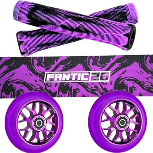 Fantic26 Stunt-Scooter Trick Roller Ersatzteile Bundle I Ethic DTC Slim Griffe mit Integrierten Barends I F26 Spy7 110mm Abec11 Rollen I Griptape Swirl Schwarz/Lila von Fantic26