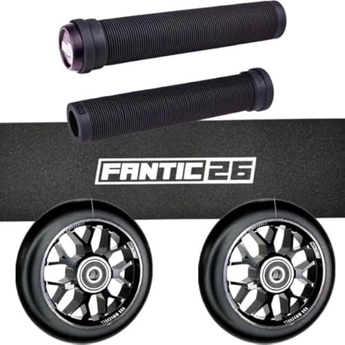 Fantic26 Stunt Scooter Trick Roller Ersatzteile Bundle I ODI SLX Soft Griffe I F26 Spy7 110mm Abec11 Rollen I Griptape Basic Schwarz/Weiß von Fantic26