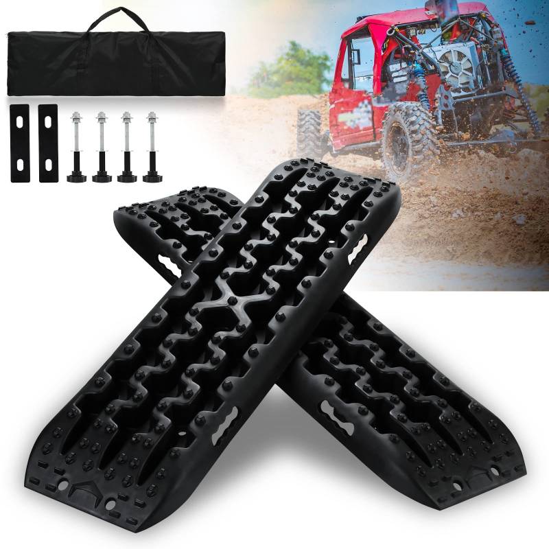 Faobureim 2x Anfahrhilfe Wohnmobil, Sandbleche Traktionsmatte Kunstoff Recovery Board Offroad Tracks mit Aufbewahrungstasche und Installationstool, 10T Last für Geländewagen Wohnmobil LKW PKW von Faobureim