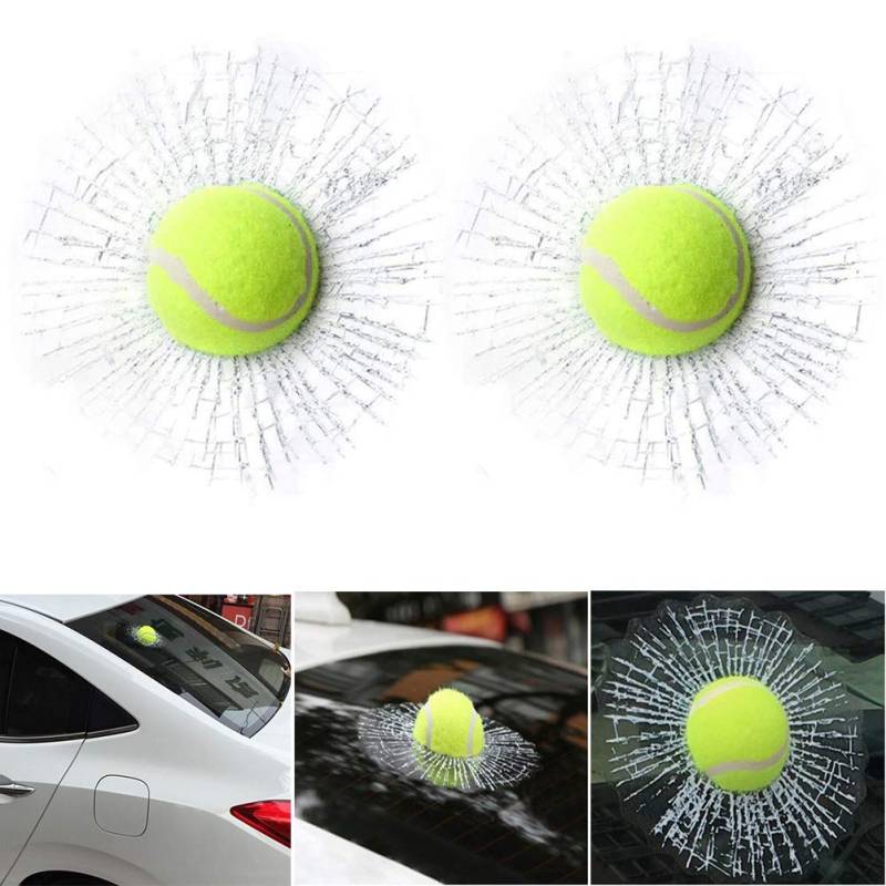 2 Stücke 3D Glas Cracked Glass Aufkleber Baseball Glasscherben Aufkleber Lustige Autoaufkleber Tennisball Prank Stuff Cracked Glass Aufkleber von Fauitay