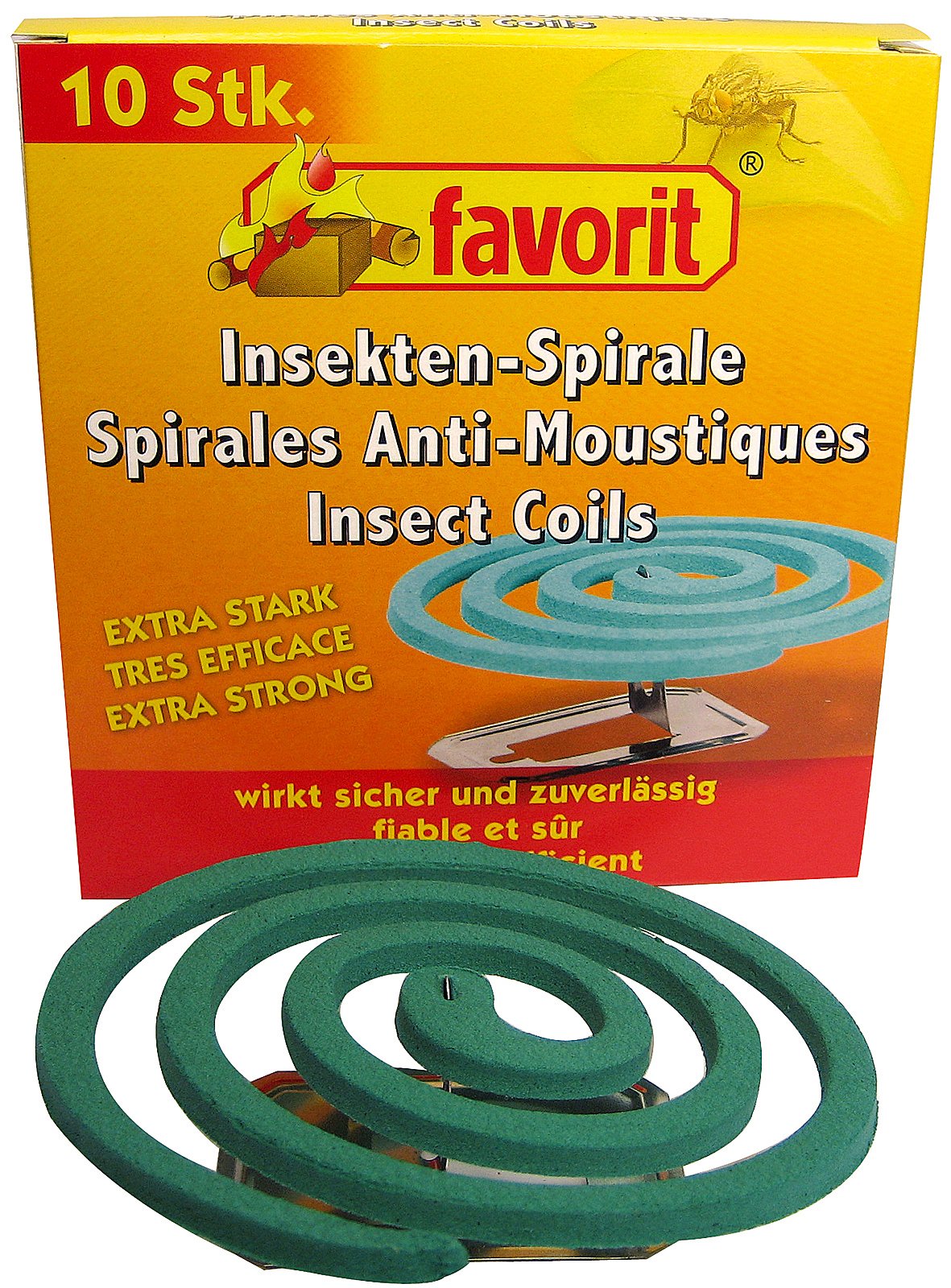 Favorit 1292 Insektenspirale Outdoor; zuverlässige Mücken Spirale für Draußen; brennende Rauchspirale zur Vertreibung von Insekten; 10 Stück mit Halterung von Favorit