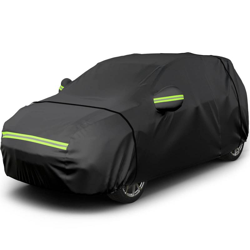 Favoto Autoabdeckung Winter Vollgarage Auto Abdeckplane Staubdicht Wasserdicht Autohülle Autoplane Car Cover für 430cm-460cm SUV Schwarz 455cm x 150cm x 140cm 3kg von Favoto