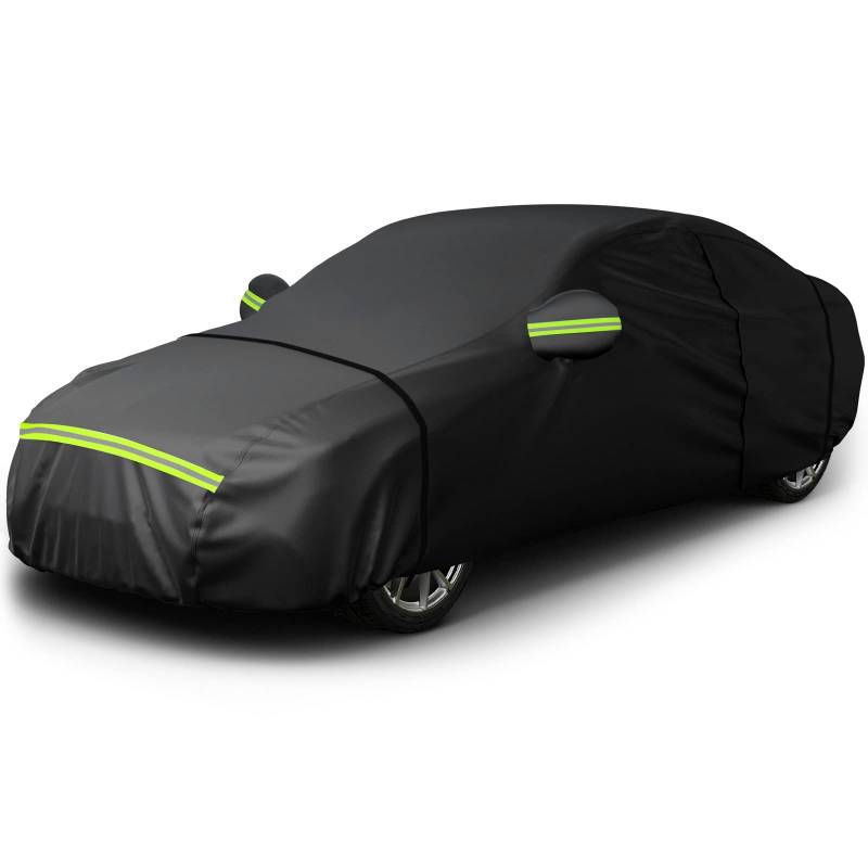 Favoto Autoabdeckung Winter Vollgarage Auto Abdeckplane Staubdicht Wasserdicht Autohülle Autoplane Car Cover für 450-495 cm Limousine Schwarz 490cm x 190cm x 150cm 2.95kg von Favoto