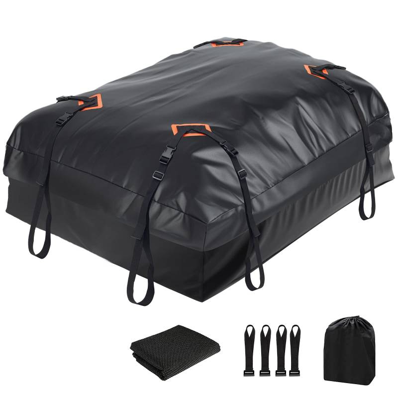 Favoto Dachbox 425 L Faltbarer Dachkoffer wasserdichte Dachtasche mit Antirutschmatte Türhaken Verstärkungsgurte für PKW Autos SUVS mit/ohne Gepäckträger Reisen Gepäcktransport Schwarz von Favoto