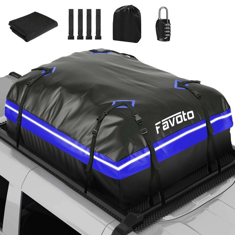 Favoto Dachbox 566L Faltbarer Dachkoffer wasserdichte Dachtasche mit Antirutschmatte Türhaken Verstärkungsgurte für PKW Autos SUVS mit/ohne Gepäckträger Reisen Gepäcktransport Blau von Favoto