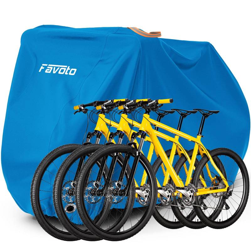 Favoto Fahrradabdeckung Fahrrad Abdeckplane Wasserdicht für 2-3 Fahrräder 210T Oxford-Gewebe Fahrradgarage Fahrrad Plane Schutzhülle Abdeckhaube mit Beutel 200 x 105x 110CM Blau von Favoto