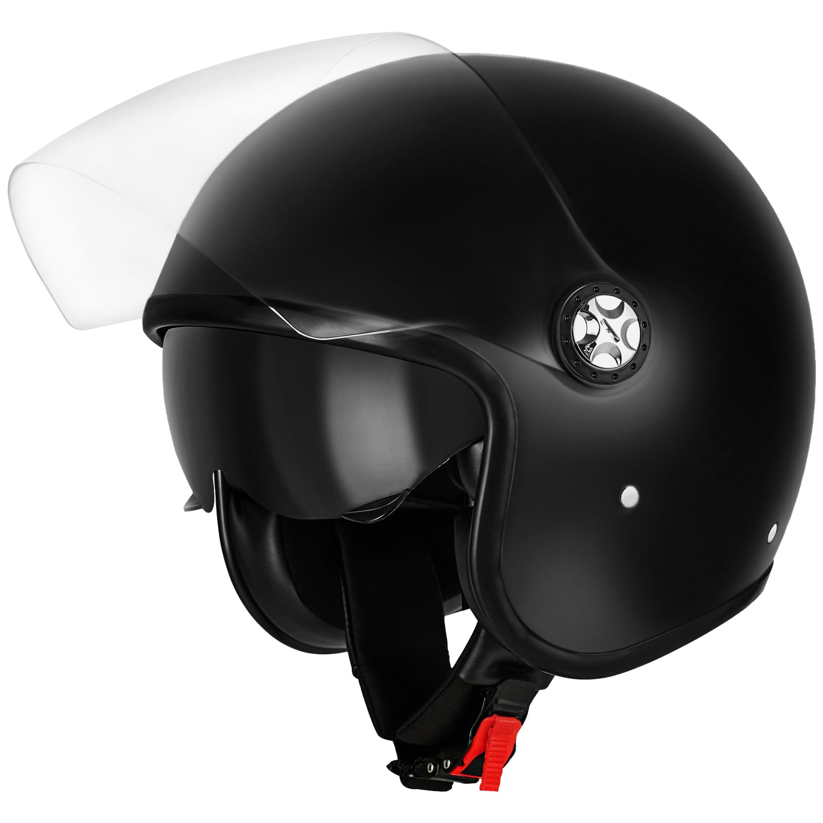 Favoto Motorradhelm Jethelm Herren Mopedhelm - mit Doppelvisier Sonnenblende Erwachsene 3/4 Halber Motorradhelm für Herren Damen Atmungsaktiv ECE 22.06 Zertifiziert M (57-58cm) Schwarz von Favoto