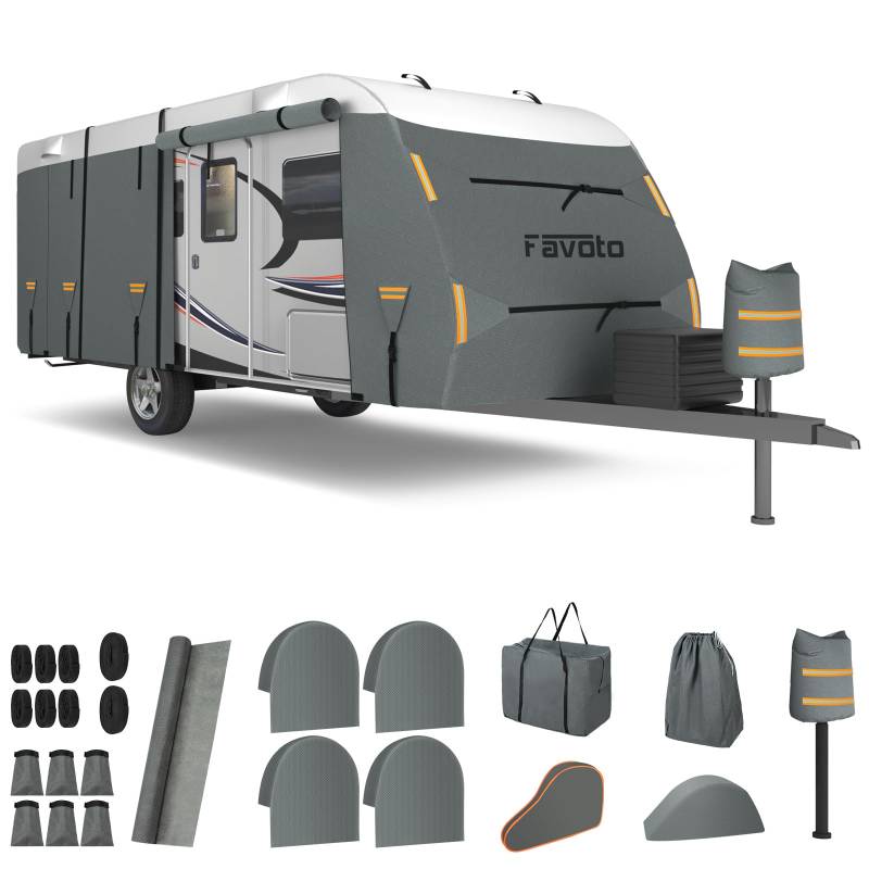 Favoto Wohnwagen Schutzhülle Wasserdicht Outdoor - Abdeckplane Wohnwagen Reisemobil Schutzhülle 420D Oxford Vliesstoff Winddicht Atmungsaktiv Staubdicht UV Schutz Sommer Winter 550x250x220cm von Favoto