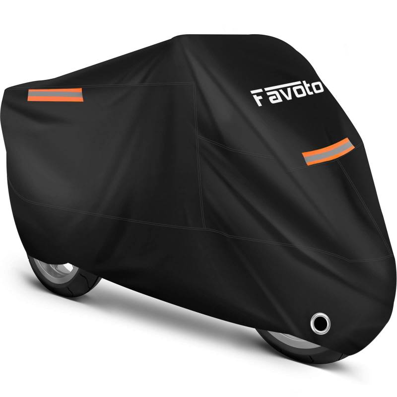 Favoto wasserdichte Motorradabdeckung Outdoor Motorradabdeckung 210T Oxford UV Kratzfest Hitzebeständig Ganzjahresschutz mit Nachtreflektor Schlosslöchern für Moped Fahrrad 295 x 105 x 125 cm von Favoto