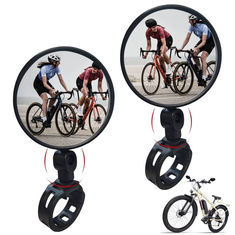 Fahrradspiegel Rückspiegel HD 2 Stück Fahrrad Lenkerspiegel 360 Grad Einstellbar Fahrradrückspiegel Fahrrad Lenker Drehspiegel Weitwinkel Seitenspiegel für Radfahren E-bike Mountainbike Lenker von Favuit