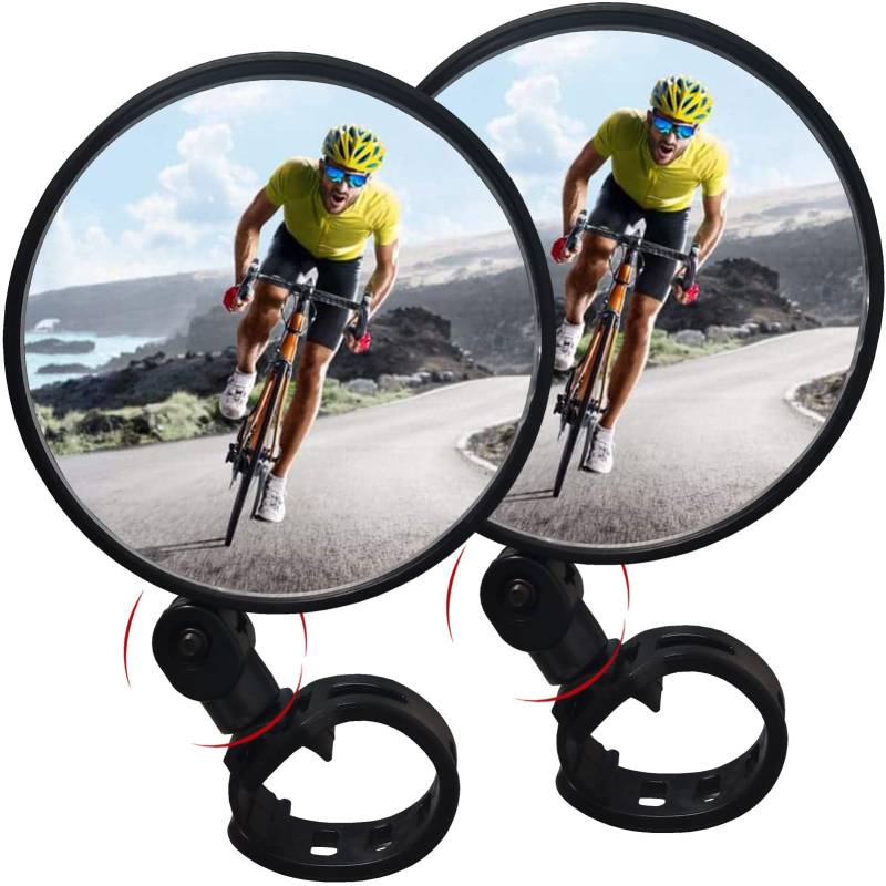 Fahrradspiegel Rückspiegel HD 2 Stück Fahrrad Lenkerspiegel 360 Grad Einstellbar Fahrradrückspiegel Fahrrad Lenker Drehspiegel Weitwinkel Seitenspiegel für Radfahren E-bike Mountainbike Lenker von Favuit