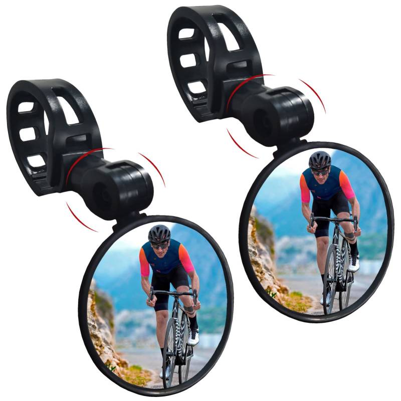 Fahrradspiegel Rückspiegel HD 2 Stück Fahrrad Lenkerspiegel 360 Grad Einstellbar Fahrradrückspiegel Fahrrad Lenker Drehspiegel Weitwinkel Seitenspiegel für Radfahren E-bike Mountainbike Lenker von Favuit