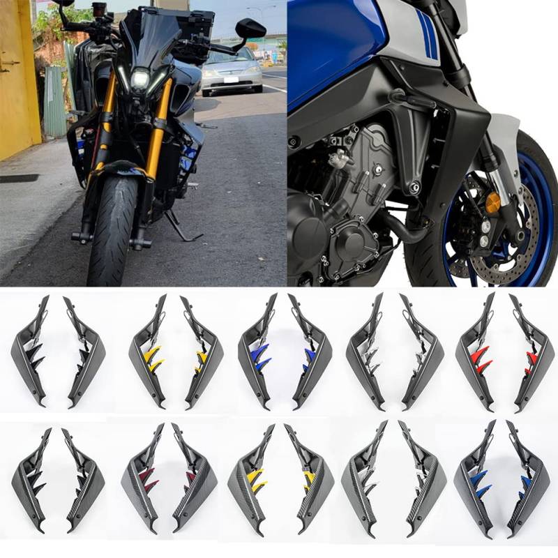 Motorrad-Abwärtskraft, Abtrieb, Naked-Spoiler, Feste Winglet-Verkleidung, Flügelabweiser für Y.amaha MT09 MT 09 MT-09 SP 2021 2022 2023 Wassertank Kühlerschutz Seitenwände (Carbon-Look mit Blau) von Fayedenicy