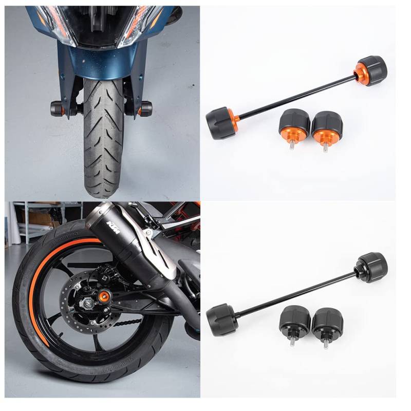 Motorrad RC390 Vorne Hinten Wheel Slider Axle Fork Sliders Frame Falling Side Protector Crash Pad Protection Aluminium Kit for K-T-M RC390 RC 390 RC-390 2022 2023 Motorrad Modifizierte Teile (Schwarz) von Fayedenicy