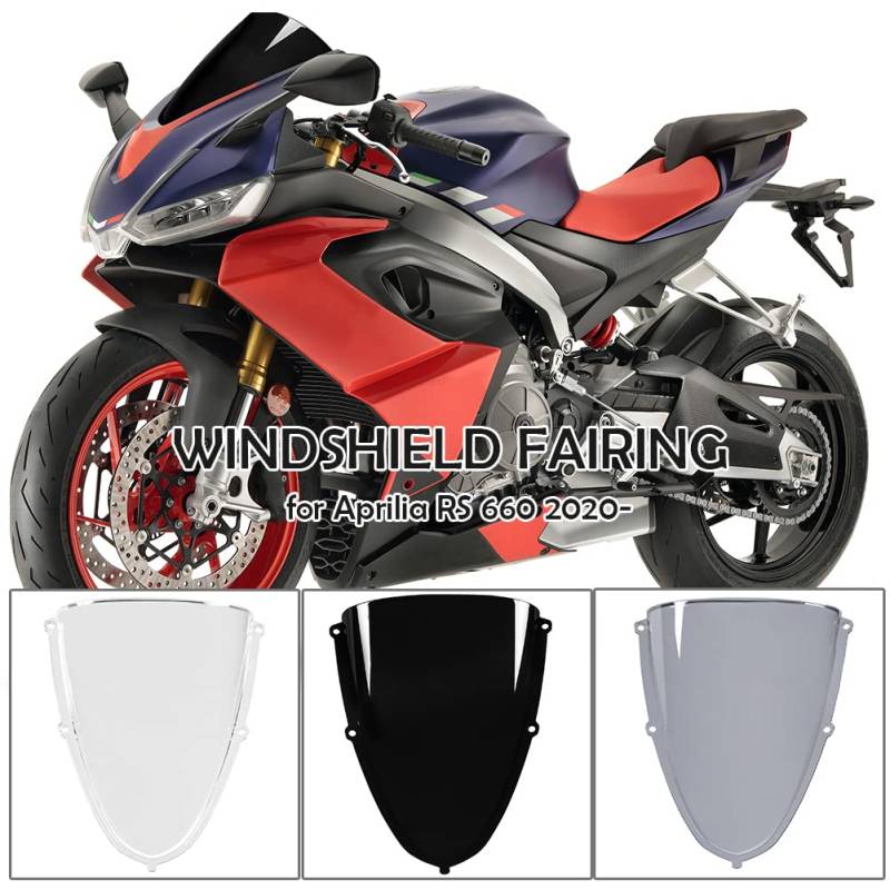 Motorrad Racing Windschutzscheibe Frontverkleidung für Aprilia RS 660 RS660 2020 2021 2022 2023 Double Bubble Flyscreen Airflow Windschutz Deflector Cover Visier Pare-Brise Protector (Leichter Rauch) von Fayedenicy