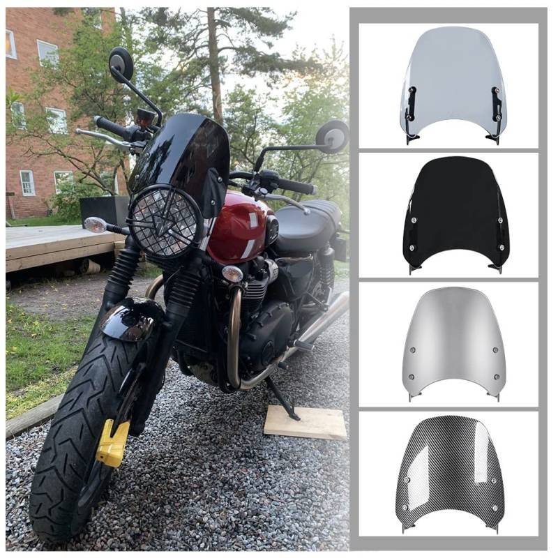 Motorrad Windschutzscheibenabdeckung mit Halterung für T.r.iumph Street Twin 900 Windschutzscheibe Flyscreen Fliegengitter Windabweiser Pare-Brise Protector Frontverkleidung 2019-2022 (Rauch) von Fayedenicy