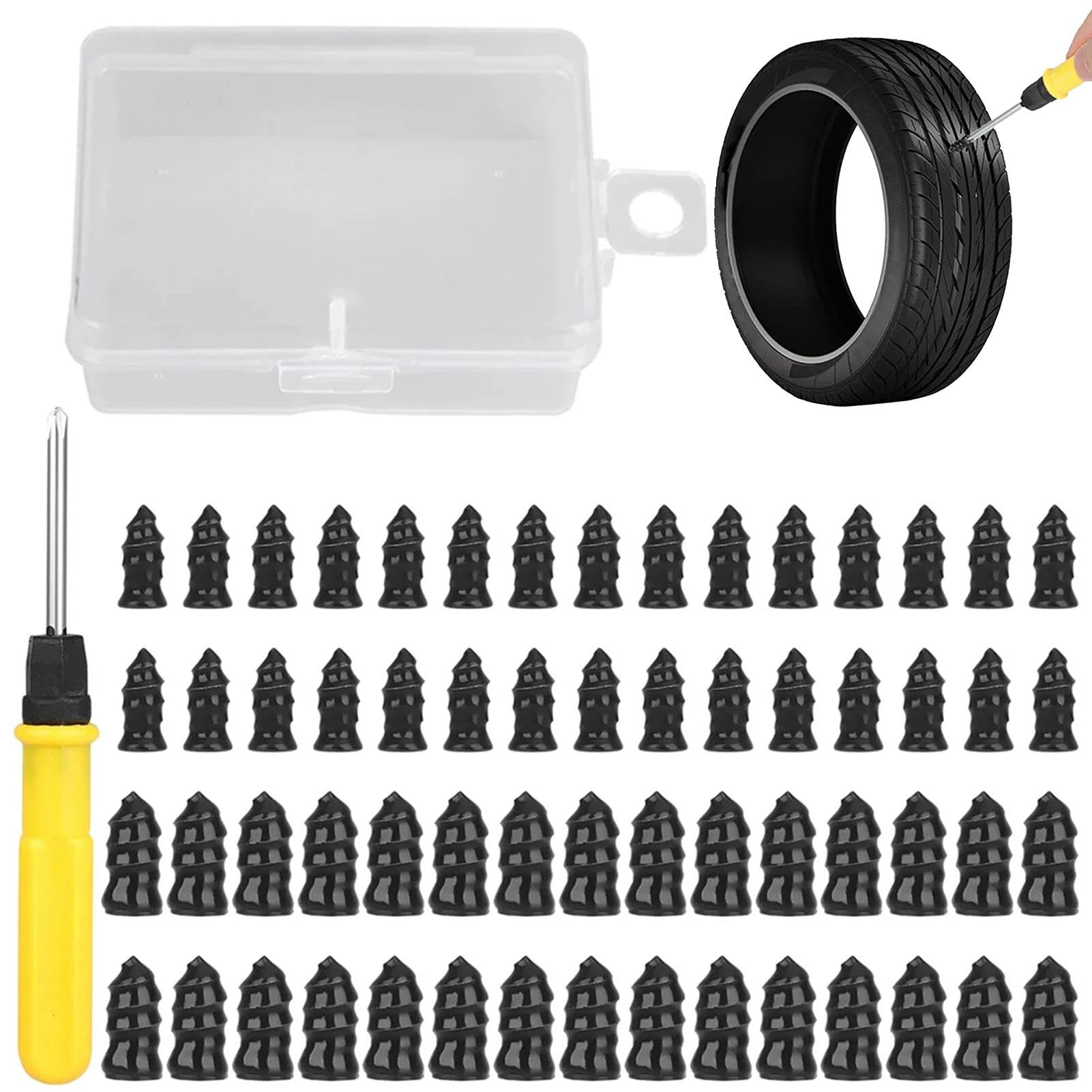 Fbinys 61-teiliges Reifenreparaturset mit Steckern, komplettes Reifenstecker-Reparaturset, Reifenreparaturset mit Steckern, 61-teiliges Reifenstecker-Vakuum-Reifenreparaturset, Reifenstopfen und von Fbinys