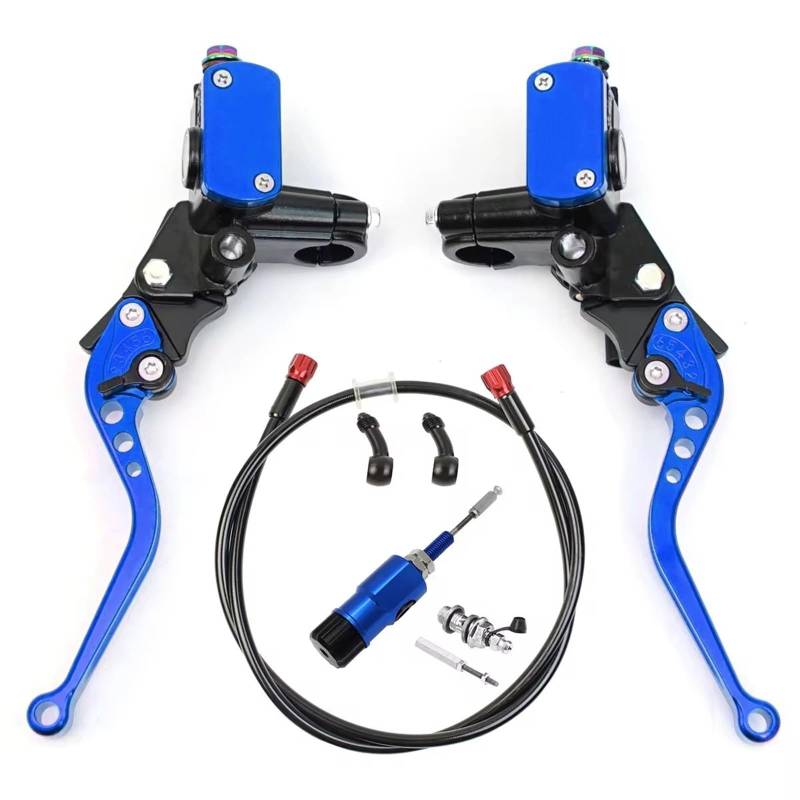 Brems- und Kupplungshebel Motorrad Hydraulische Kupplung Kit Hauptbremszylinder Öl Rohr Kit Für Suzuki Für Kawasaki Dirt Bike Sport Bike Roller HauptbremszylinderLenker(Blue Kit) von Fbxmjoa