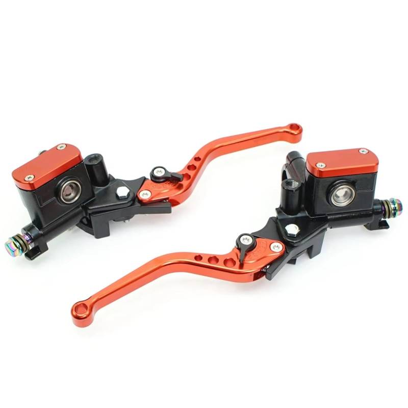 Brems- und Kupplungshebel Motorrad Hydraulische Kupplung Kit Hauptbremszylinder Öl Rohr Kit Für Suzuki Für Kawasaki Dirt Bike Sport Bike Roller HauptbremszylinderLenker(One Pair Orange) von Fbxmjoa