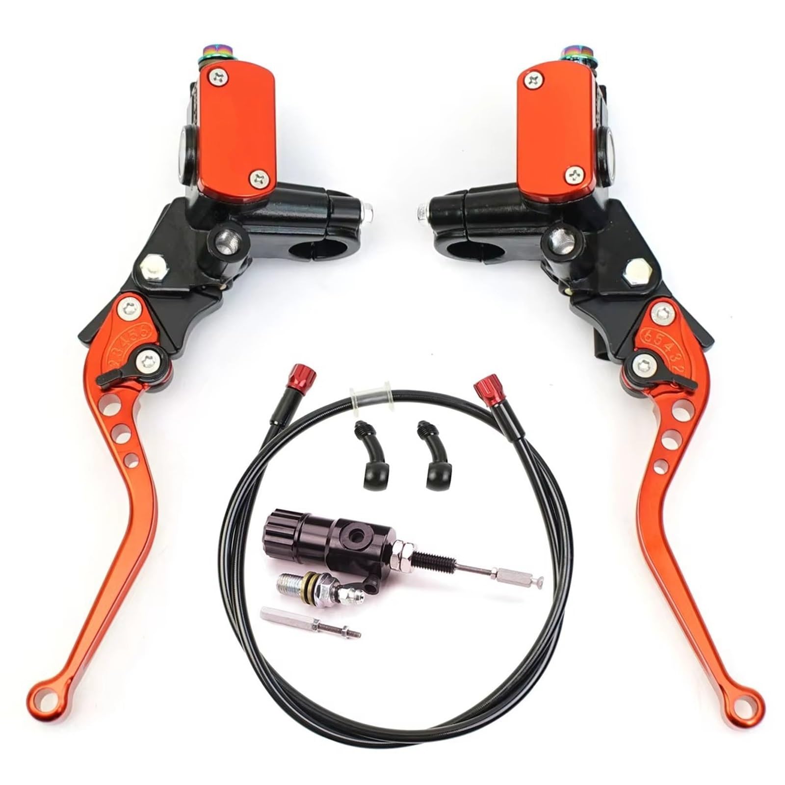 Brems- und Kupplungshebel Motorrad Hydraulische Kupplung Kit Hauptbremszylinder Öl Rohr Kit Für Suzuki Für Kawasaki Dirt Bike Sport Bike Roller HauptbremszylinderLenker(Orange Kit) von Fbxmjoa