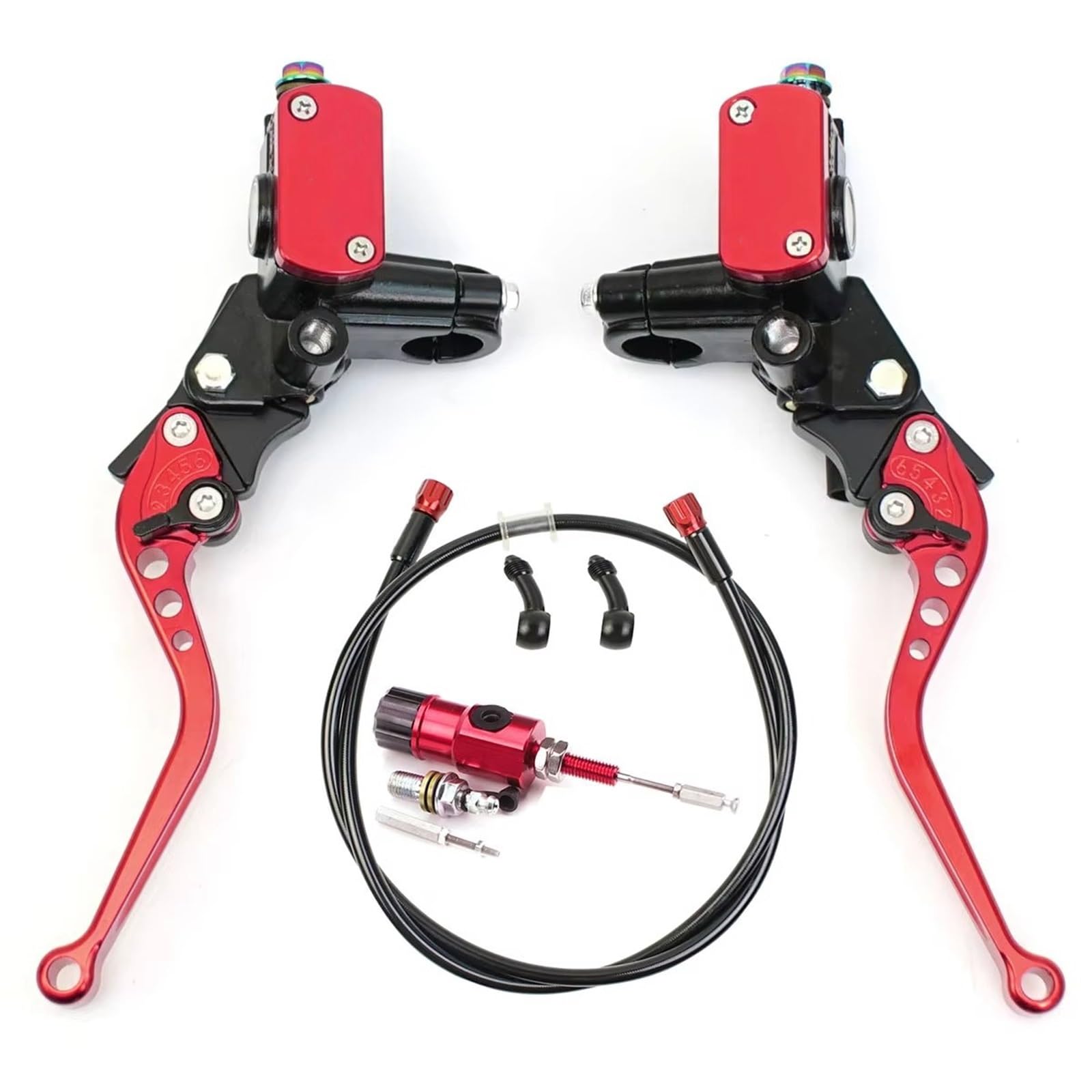 Brems- und Kupplungshebel Motorrad Hydraulische Kupplung Kit Hauptbremszylinder Öl Rohr Kit Für Suzuki Für Kawasaki Dirt Bike Sport Bike Roller HauptbremszylinderLenker(Red Kit) von Fbxmjoa