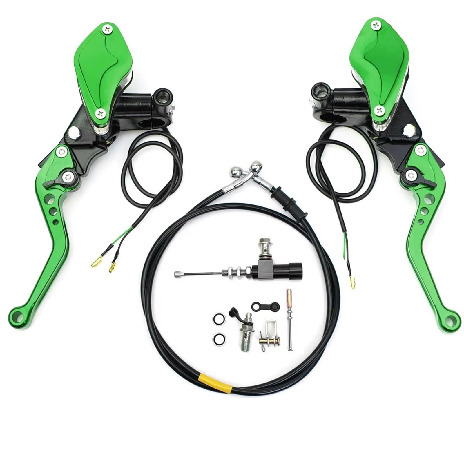 Brems- und Kupplungshebel Motorrad Hydraulische Kupplung Kit Hauptbremszylinder Öl Schlauch Bremshebel Kit Für Suzuki Für Kawasaki Dirt Bike HauptbremszylinderLenker(Kit for Green) von Fbxmjoa