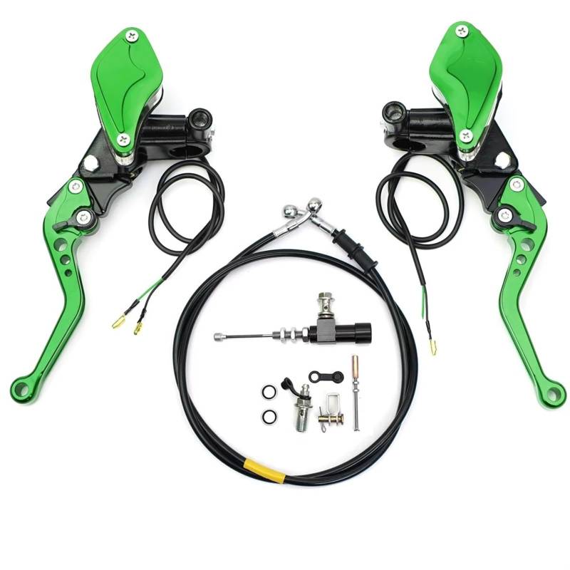 Brems- und Kupplungshebel Motorrad Hydraulische Kupplung Kit Hauptbremszylinder Öl Schlauch Bremshebel Kit Für Suzuki Für Kawasaki Dirt Bike HauptbremszylinderLenker(Kit for Green) von Fbxmjoa