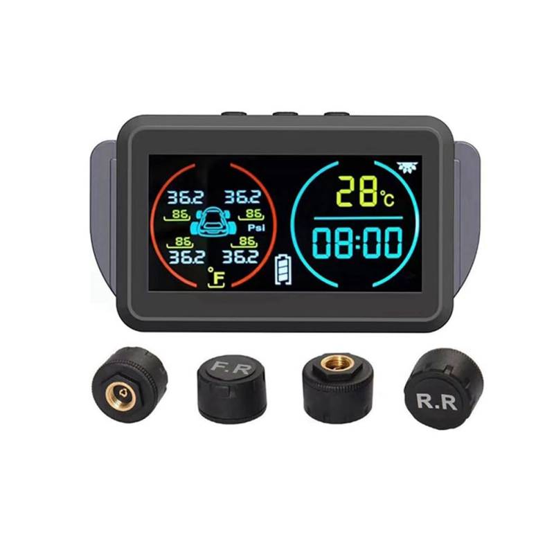 Fcuajdkq TPMS Auto Reifendrucküberwachungssystem Alarm Reifen Luftdruckmesser Messgerät Temperatur Warnung 4 Sensoren Extern von Fcuajdkq