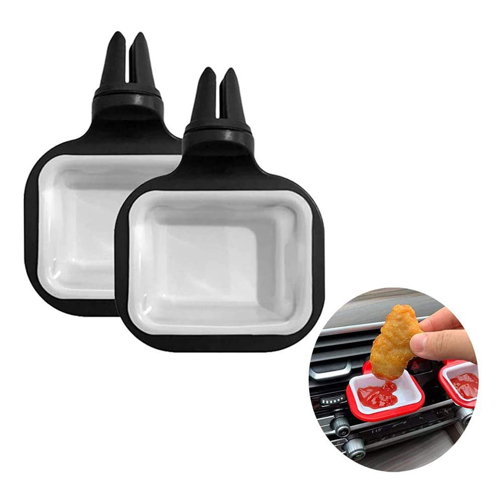 2-teiliger Auto-Soßenhalter, Mini-Auto-Soßenhalter, Dip-Clip-Set, Pommes-Frites-Auto-Soßenhalter für die Aufbewahrung von Karten, Sonnenbrillen (Black) von Fdit