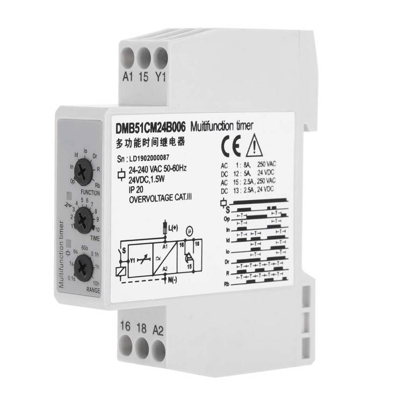 Zeitrelais,Time Relay DC 24V & AC 24-240V Mehrspannungs Zeitrelais Verzögerungsschalter AUS mit 7 Funktionsoptionen von Fdit