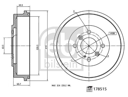 Bremstrommel Hinterachse Febi Bilstein 178515 von Febi Bilstein