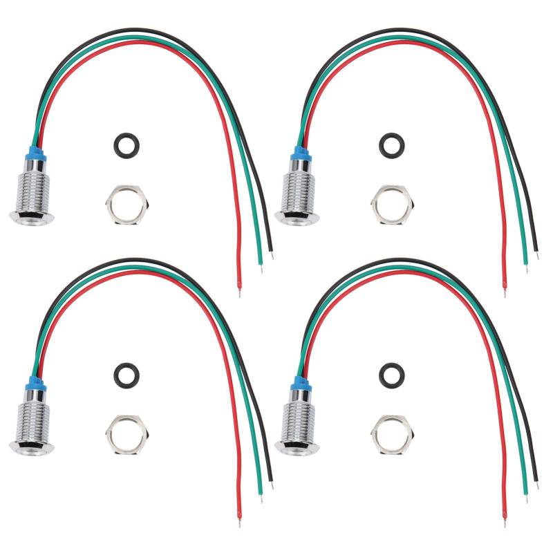 Febuliy LED -Indikator leichte wasserdichte doppelte Farbvorhaben runde LEDs für Auto Computer Access Control CNC Maschine Messing Chrom plattiert 4 Sätze (Rotgrün) von Febuliy