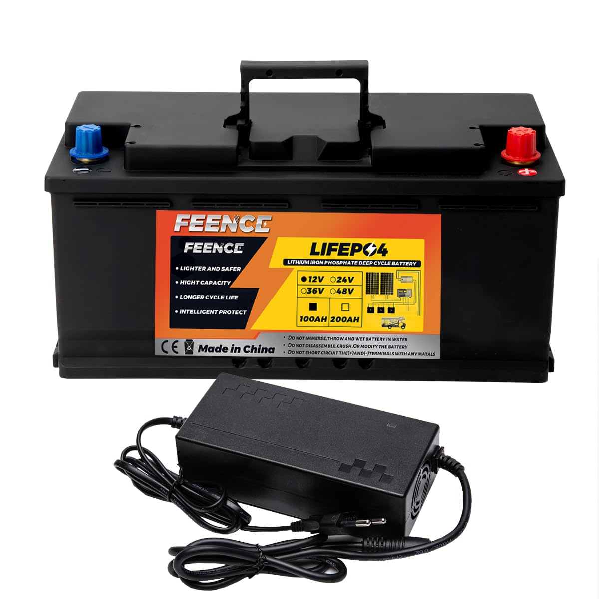 FEENCE Bluetooth 12V LiFePO4 100AH Lithium Batterie, 8000 Deep Cycle lithium batterie 12v 100ah, Autobatterie Built-in 100A BMS LiFePO4 Batterie für Wohnmobil, Solar-Batterie, Off-Grid-Anwendungen von FEENCE