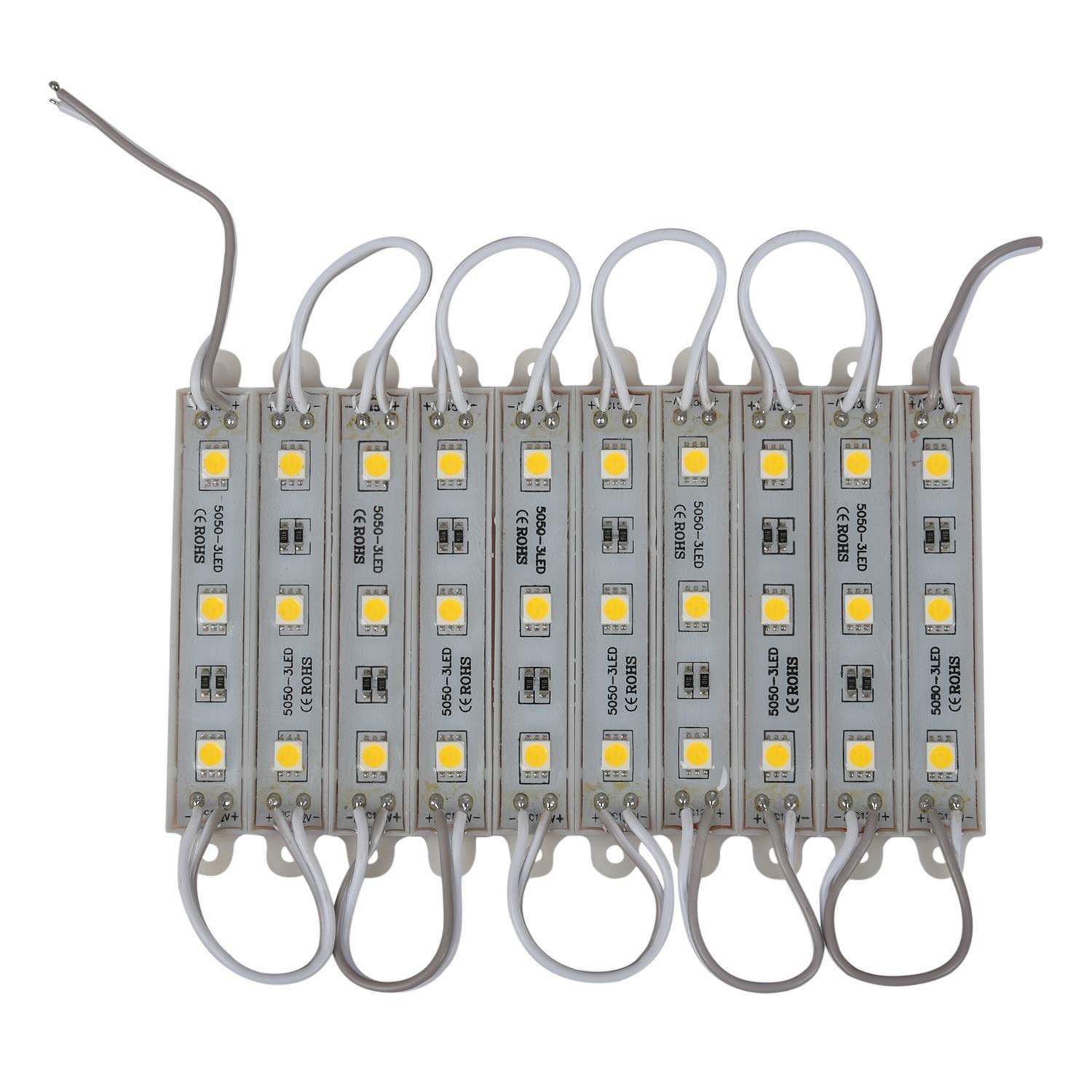 Fegtrty 1 X 10Pcs 5050 SMD 3 LED Streifen-Schnur-Licht Des Modul-LED Wasserdichtes Warmes Weiß DC-12V von Fegtrty