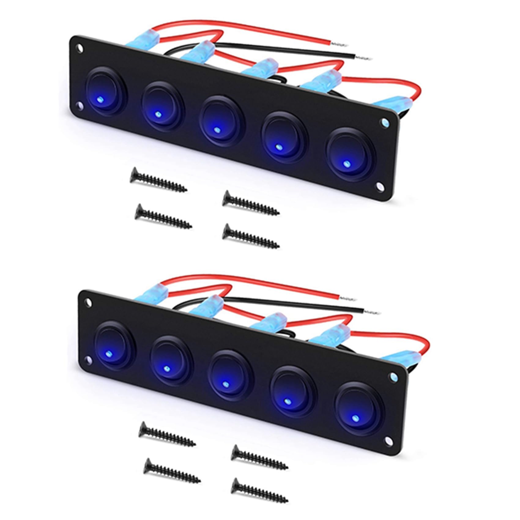 Fegtrtyoa 2X 5 Gang Round Dash Rocker Toggle Switch Panel Waterproof 12-24V LED für RV Ship Yacht Marine Car Marine Ship Blue von Fegtrtyoa