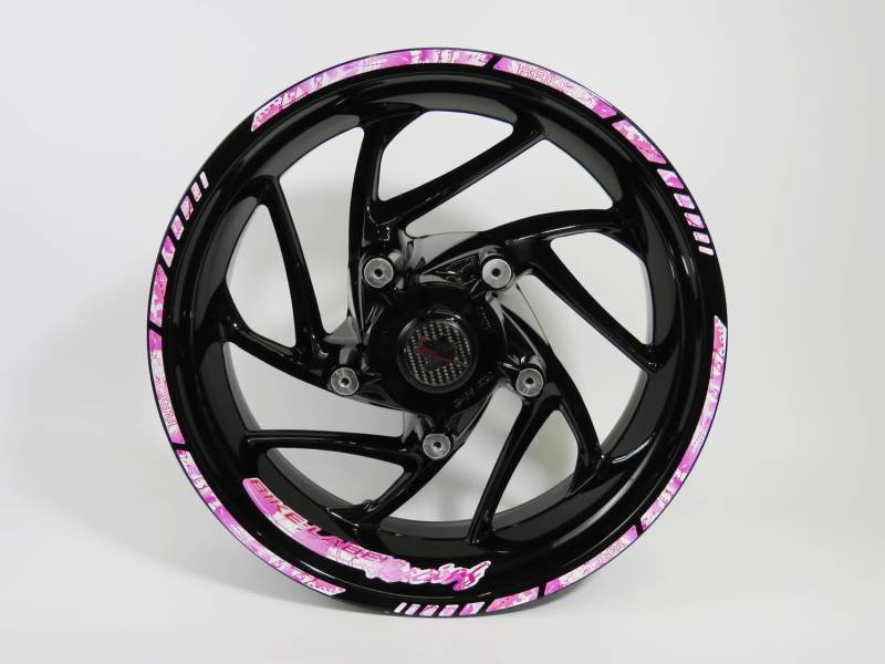 Felgenrand Aufkleber Set für 16 17 18 Zoll Felgen Motorrad Auto Pink Racing Splatter weiß X710030 von Felgenrand Aufkleber