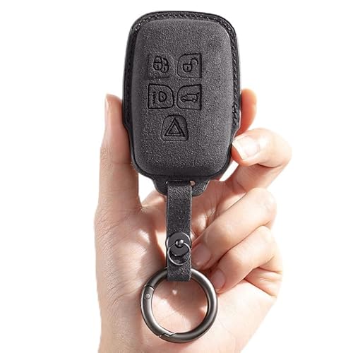 Schlüsselanhänger Halter Schutz kompatibel mit Land Rover Remote Fob, Leder-Schlüsselanhänger für Land Rover LR4 Range Rover Sport Evoque Jaguar XF XJ XJL F-pace 5-Knopf-Schlüsselanhänger von FengDeLu