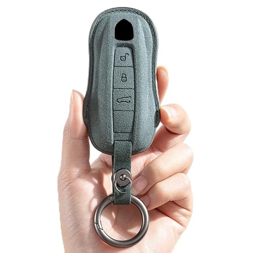 Schlüsselanhänger Halter Schutz kompatibel mit Porsche Remote Fob, Leder-Schlüsselanhänger für Porsche 911 Cayenne Panamera TAYCAN 3-Knopf-Schlüsselanhänger-Schlüsseletui von FengDeLu