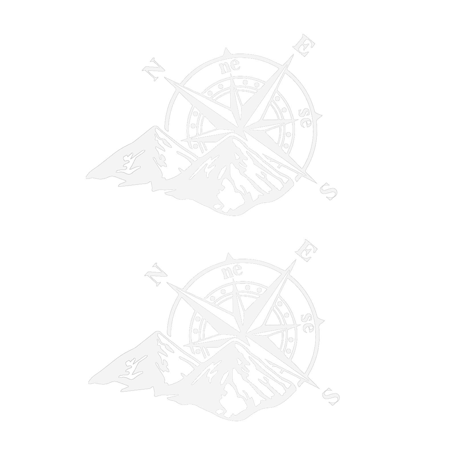 Fenteer 2X Autoaufkleber Kompass mit Berg, wasserdichte universelle Autoseitenaufkleber, Motorhaubenaufkleber für, Van, Seitentür, SUV, Weiß von Fenteer