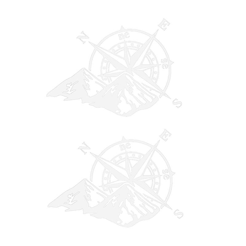 Fenteer 2X Autoaufkleber Kompass mit Berg, wasserdichte universelle Autoseitenaufkleber, Motorhaubenaufkleber für, Van, Seitentür, SUV, Weiß von Fenteer