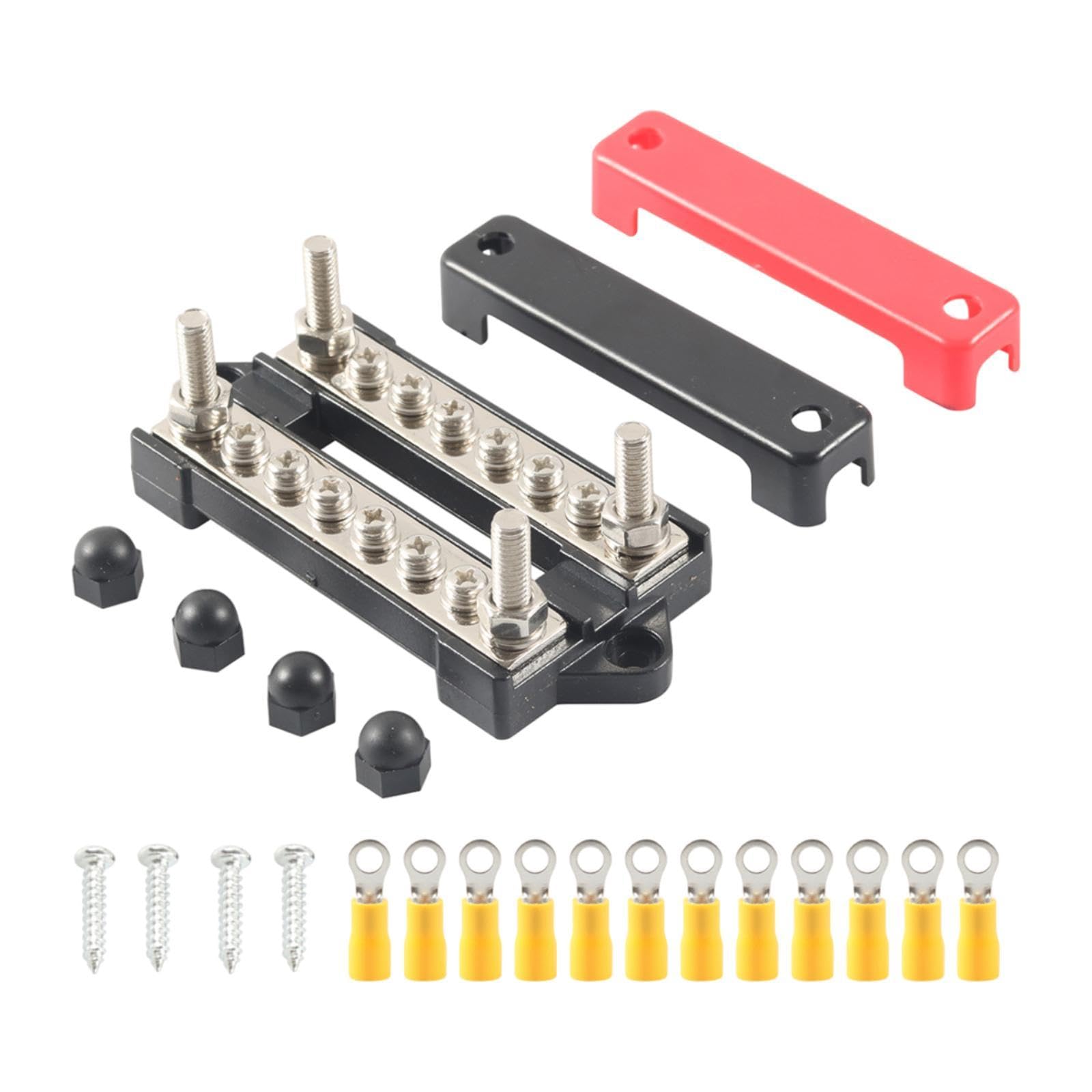 Fenteer 6 Weg Stromverteilung Block 150A mit Abdeckung Bus Bar Batterie Sammelschiene für ATV Boot UTV Auto Automotive, Rot Schwarz Abdeckung von Fenteer