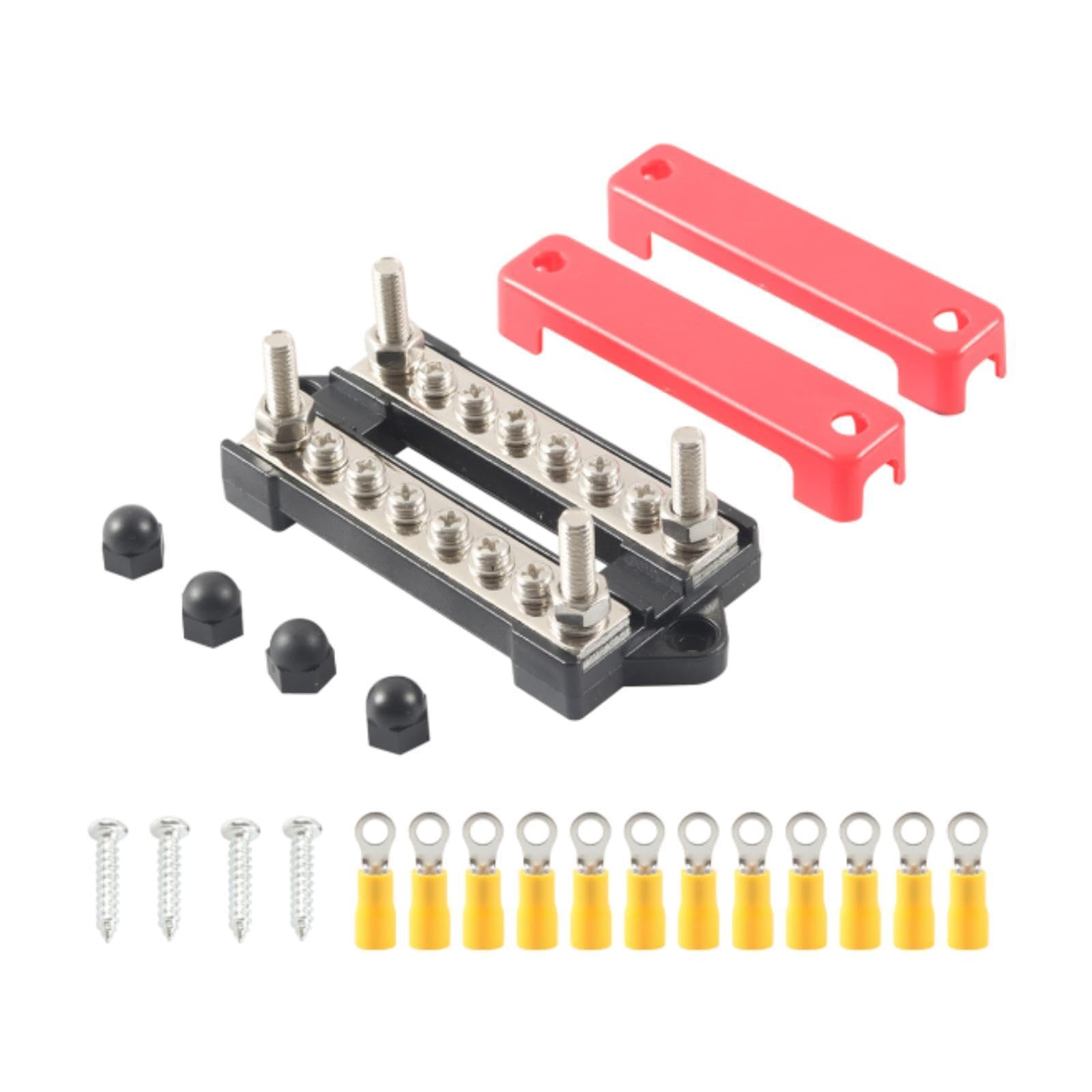 Fenteer 6 Weg Stromverteilung Block 150A mit Abdeckung Bus Bar Batterie Sammelschiene für ATV Boot UTV Auto Automotive, Rote Abdeckung von Fenteer